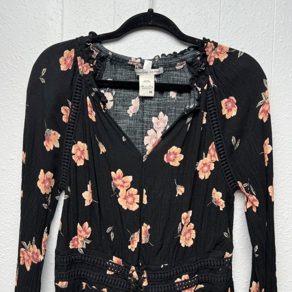 American Rag Floral Puff Sleeve Womens Top Medium Cottagecore Bohemian Fairygoth - Picture 3 of 10